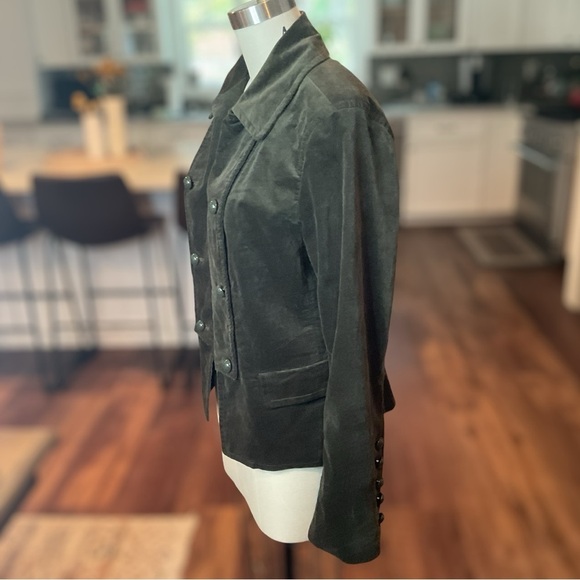 Talbots Dark Green Velvet Open Front Military Style Jacket Size Medium - Picture 3 of 10